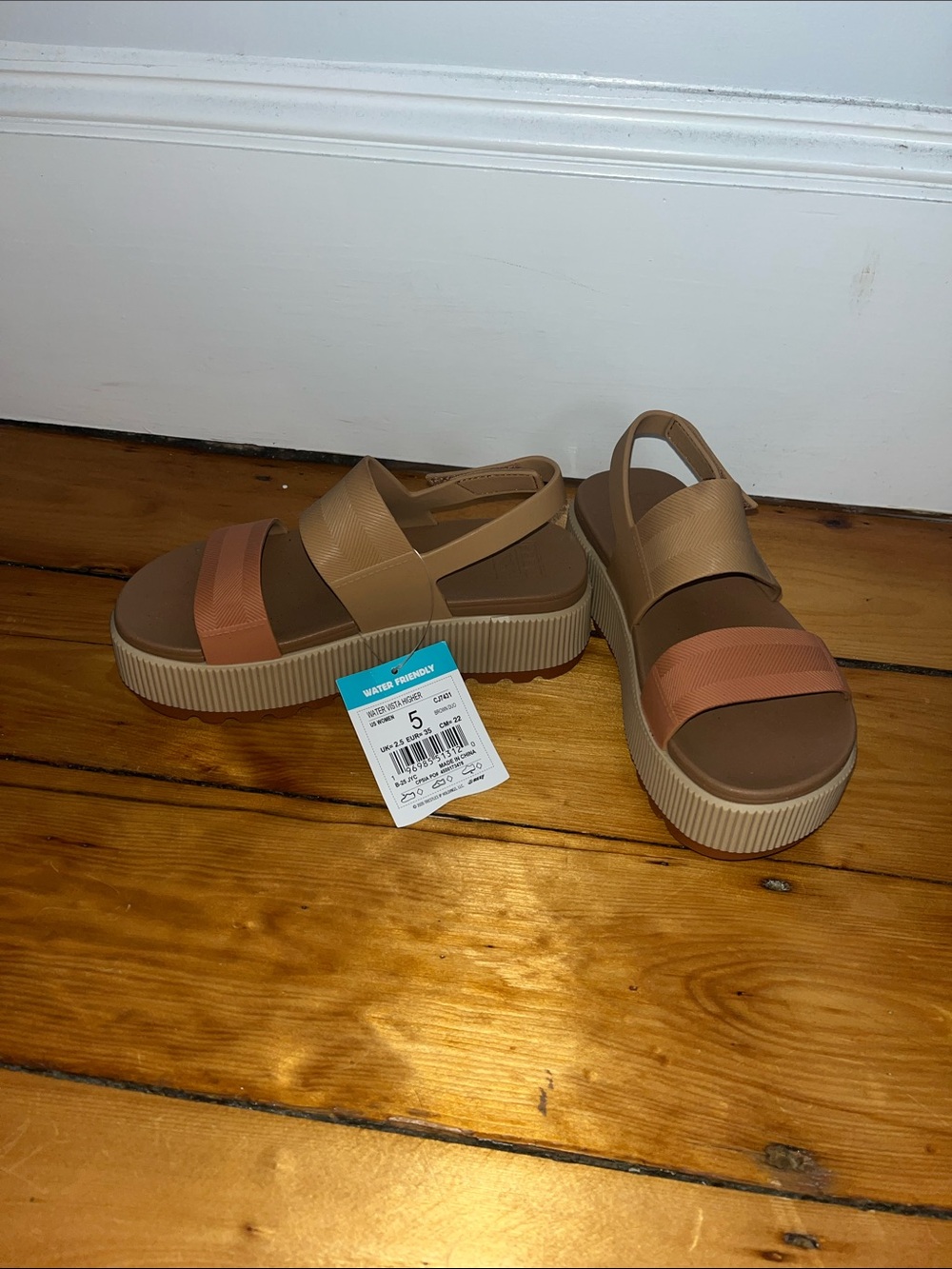 Platform Slingback Sandal in Tan and Coral - Women